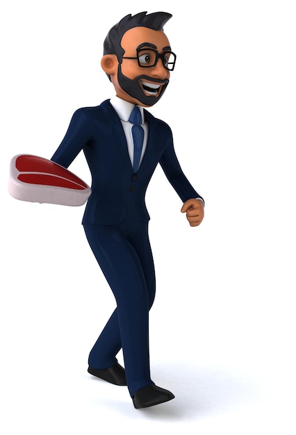 Ilustração divertida de desenho animado 3D de um empresário indiano