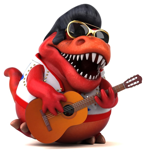 Ilustração divertida de desenho animado 3D de um rocker Trex