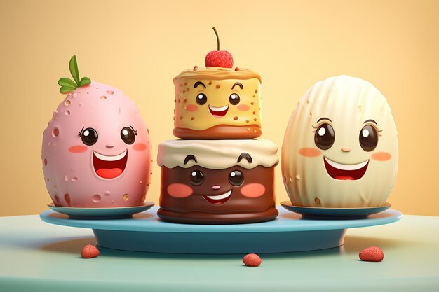 Ilustração divertida de desenho animado de cheesecake 3D