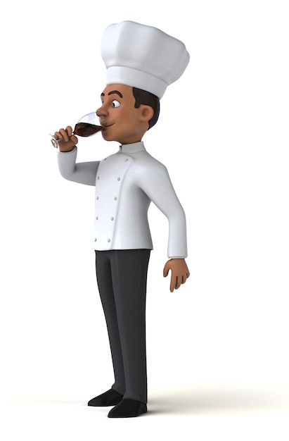 Ilustração divertida em 3D de um chef com um copo de vinho