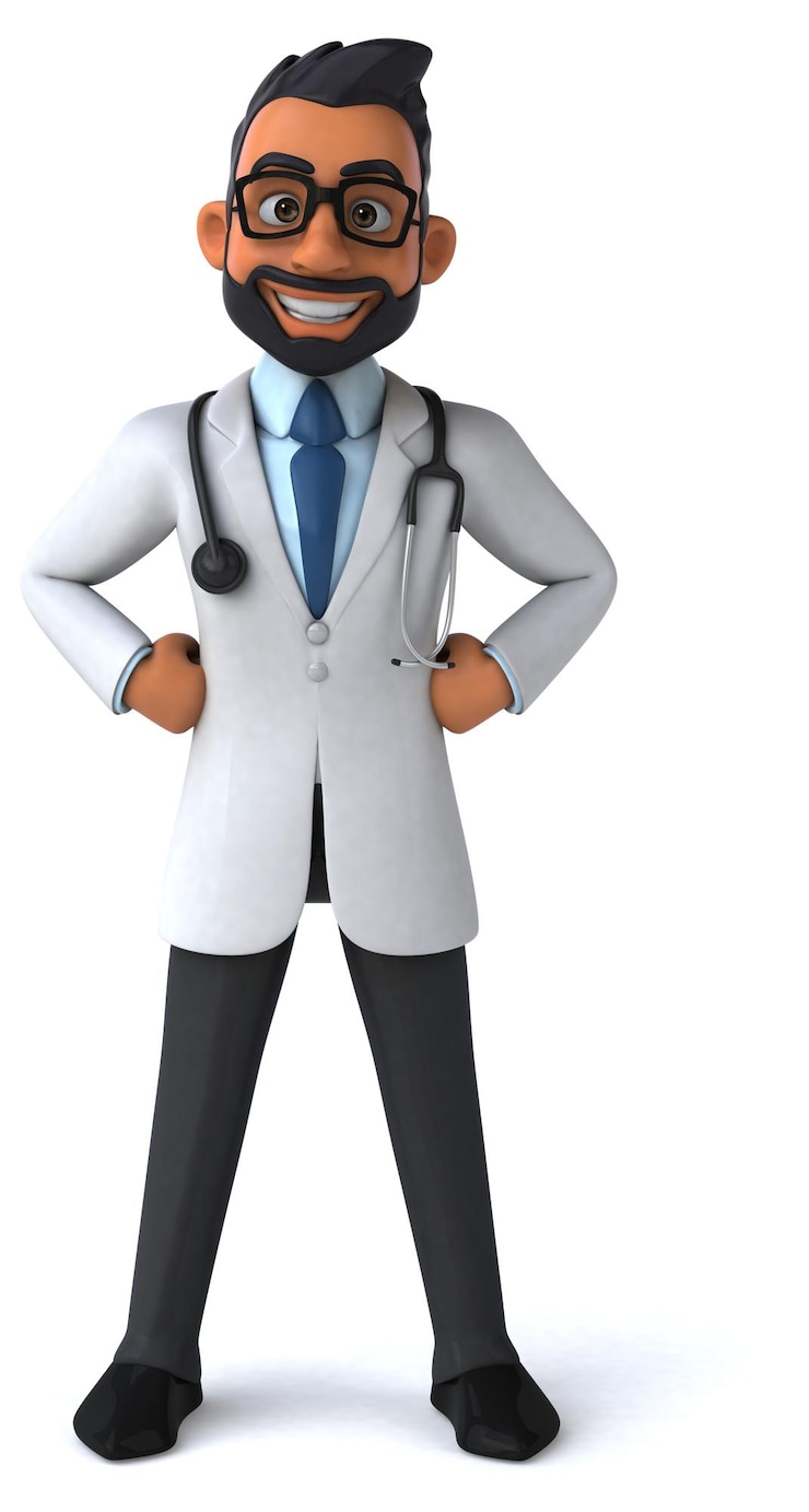 Foto ilustração divertida em 3d de um médico indiano