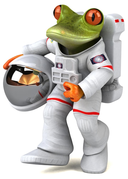 Ilustração divertida em 3D de um sapo comsmonauta