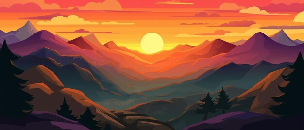Ilustração do amanhecer nas montanhas Uma vista pitoresca do vale IA generativa