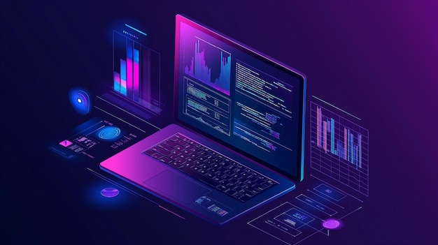 Ilustração do ambiente empresarial em vista isométrica Tecnologia digital de negociação em linha