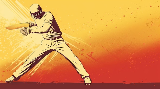 Ilustração do batedor no jogo de críquete no banner de fundo aquarela Ai Generated