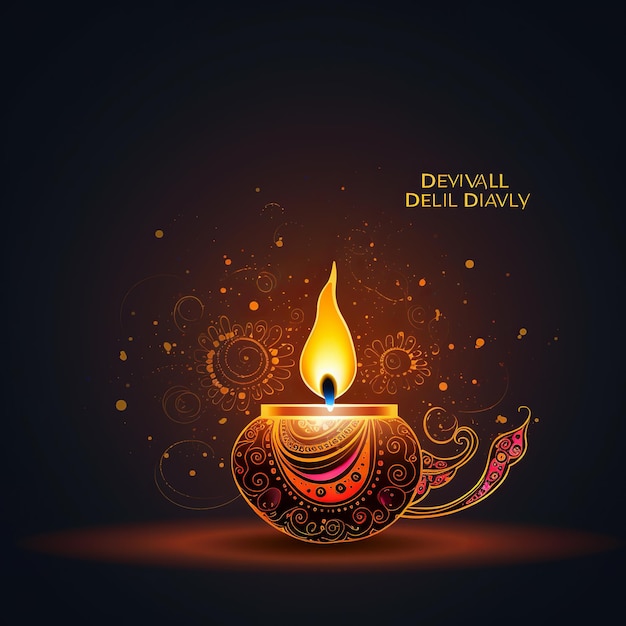 ilustração do cartão feliz de diwali com lâmpada de óleo ardente fes