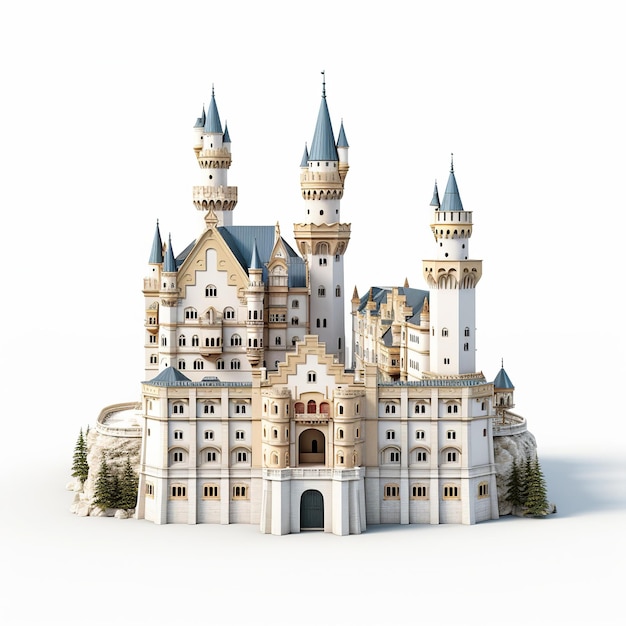 ilustração do Castelo de Neuschwanstein Uma renderização 3D da fada