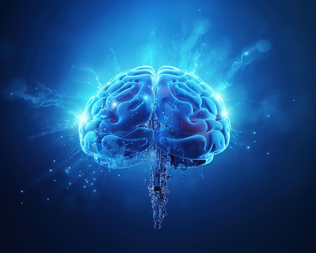Ilustração do cérebro humano da inteligência do holograma Generative AI