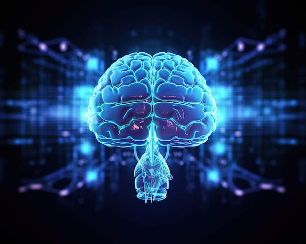 Ilustração do cérebro humano da inteligência do holograma Generative AI