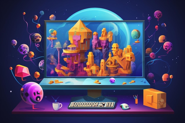 Foto ilustração do conceito de jogos on-line vetoriais com computador