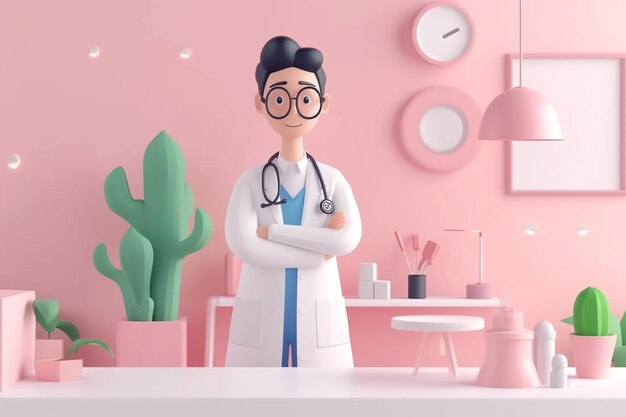 Ilustração do conceito de médico em 3D no hospital