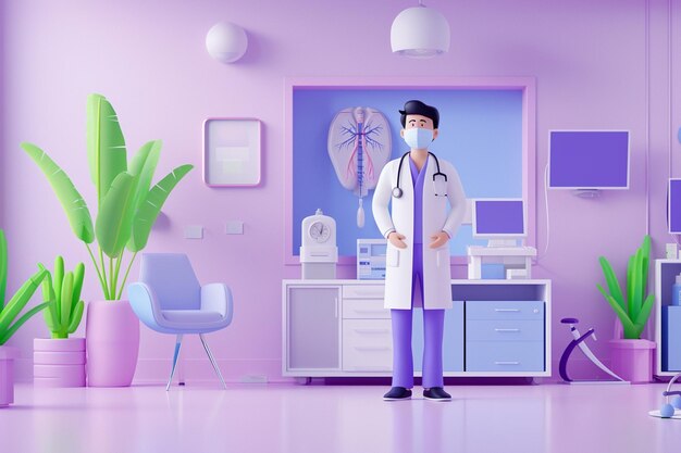 Ilustração do conceito de médico em 3D no hospital