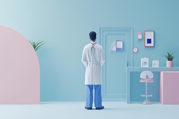 Ilustração do conceito de médico em 3D no hospital