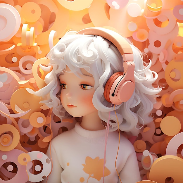 ilustração do conceito musical de fones de ouvido com música no estilo rosa claro e laranja claro Ai