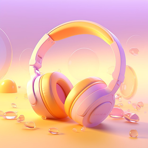 ilustração do conceito musical de fones de ouvido com música no estilo rosa claro e laranja claro Ai
