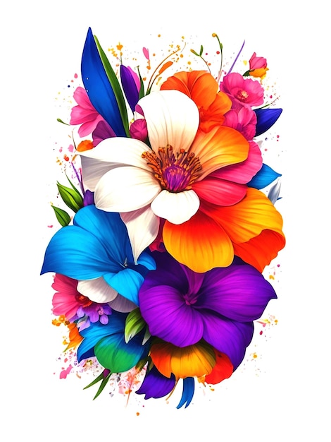 Ilustração do conjunto de buquê de flores 3d com um fundo branco ai generativo