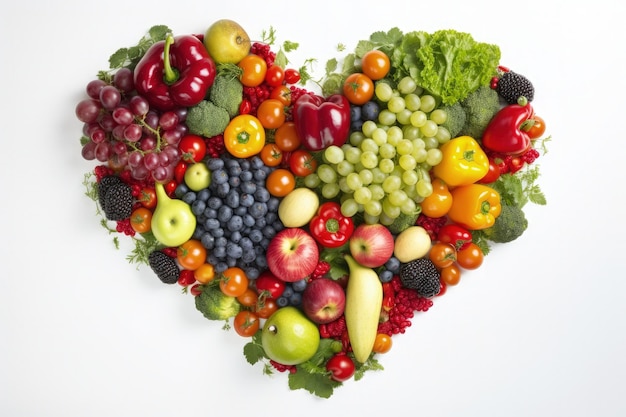 Ilustração do coração formado por vegetais conceito de alimentação saudável fundo branco Generative AI