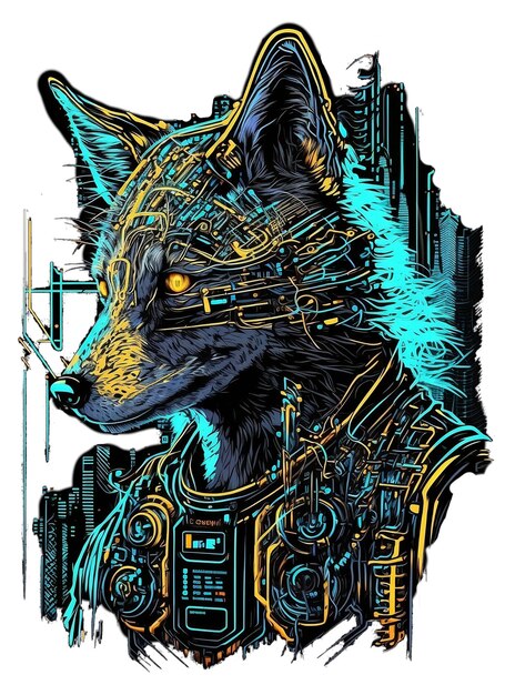 Ilustração do design da camiseta Cyberpunk de um estilo Glitch colorido