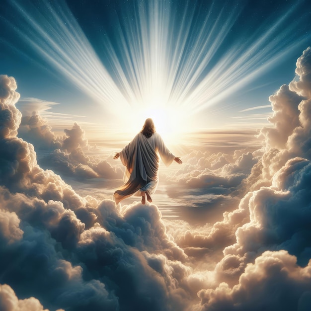 Ilustração do dia da ascensão com a silhueta de Jesus Cristo
