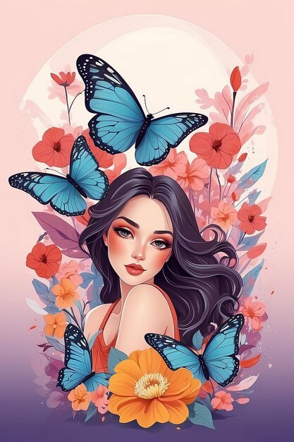 Ilustração do Dia da Mulher de 8 de Março com borboleta