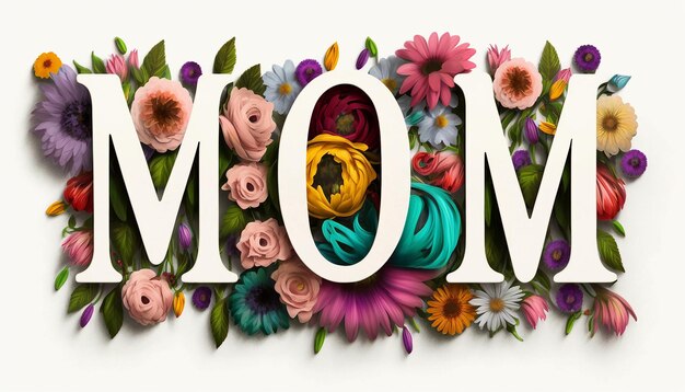 Ilustração do dia das mães do texto da mãe feito com flores Generative ai