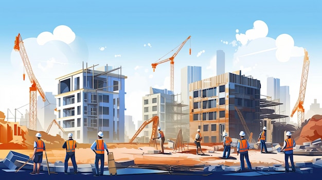 Ilustração do Dia do Trabalho de trabalhadores do canteiro de obras de construtores e trabalho para cartaz