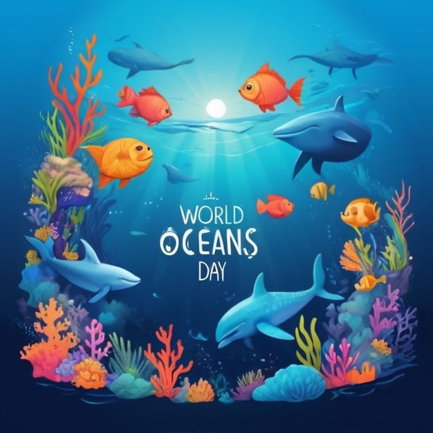 Ilustração do dia dos oceanos mundiais de gradiente vetorial