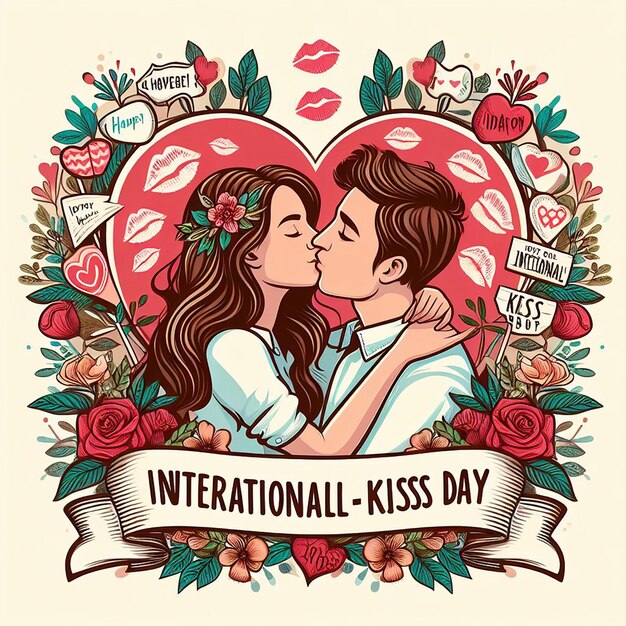 Ilustração do Dia Internacional do Beijo com um casal