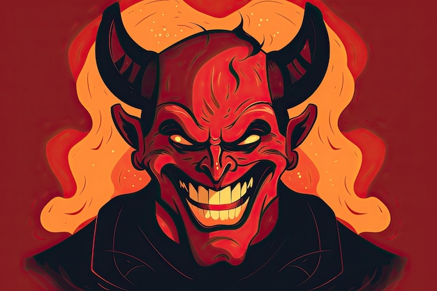 Ilustração do Diabo Diabólico de Lúcifer com chifres e um sorriso maligno AI gerativa