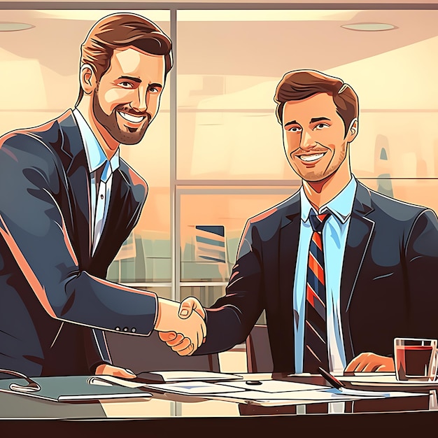 ilustração do empresário apertando as mãos de um cliente satisfeito