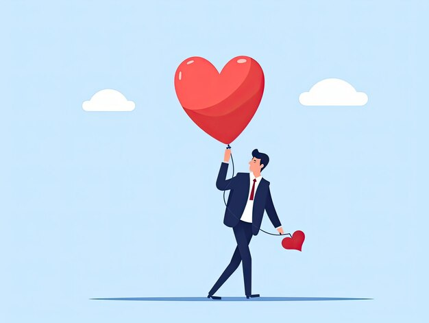Ilustração do empresário segurando o cartaz de conceito de amor minimalista de balão em forma de coração Generative AI