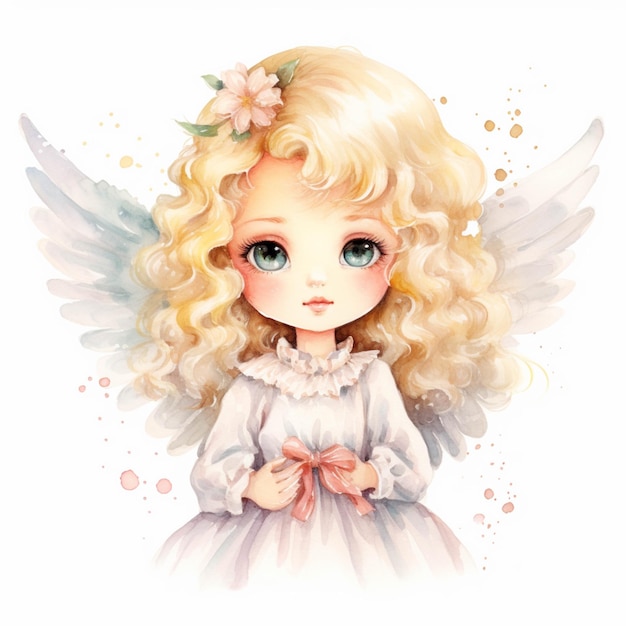 Ilustração do estilo anime de uma menina loira de anjo com olhos azuis generativa ai