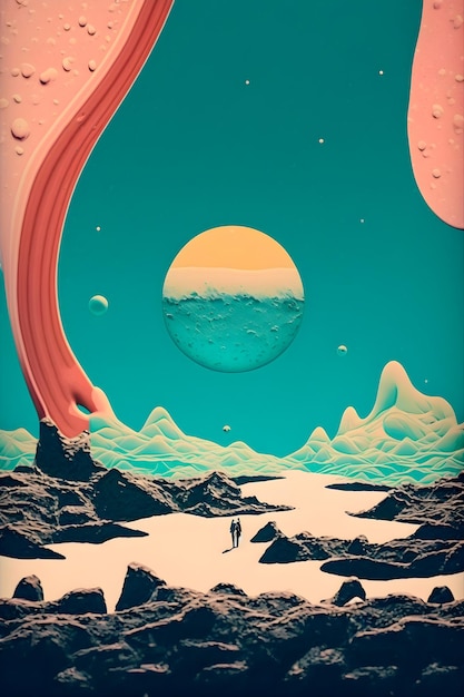 Ilustração do estilo retrô da paisagem espacial Cosmos abstrato louco e fundo psicodélico