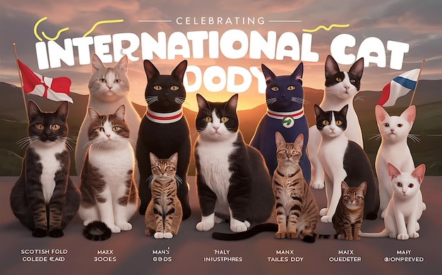 Ilustração do Feliz Dia Internacional do Gato