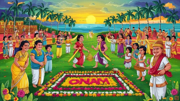 Foto ilustração do feliz festival de onam do sul da índia, kerala