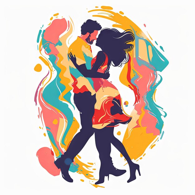 Ilustração do festival de holi de um casal dançando com pó colorido ao redor