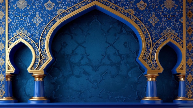 Ilustração do Festival de Oração Islâmico com moldura azul