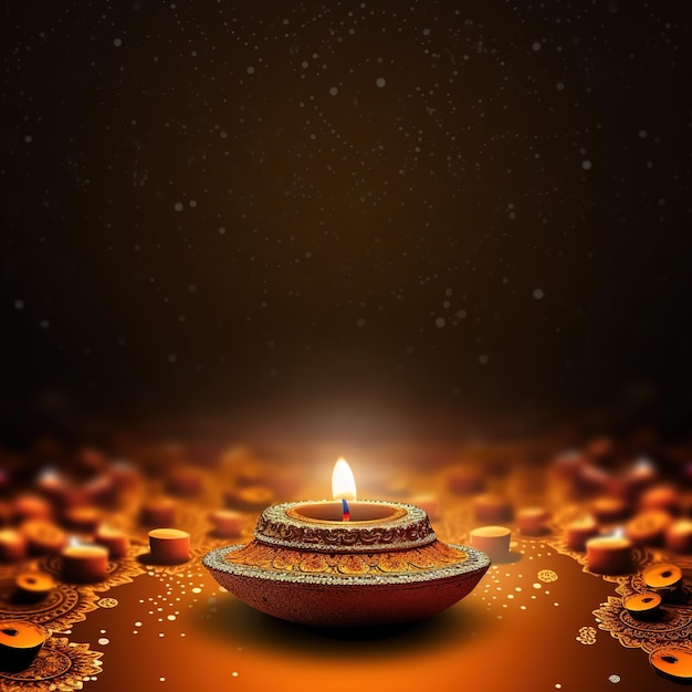 Ilustração do festival Diwali Diya Lamp com rangoli na parte inferior Ai Generated