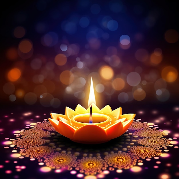 Ilustração do festival Diwali Diya Lamp com rangoli na parte inferior Ai Generated