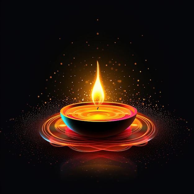 Ilustração do festival Diwali Diya Lamp com rangoli na parte inferior Ai Generated