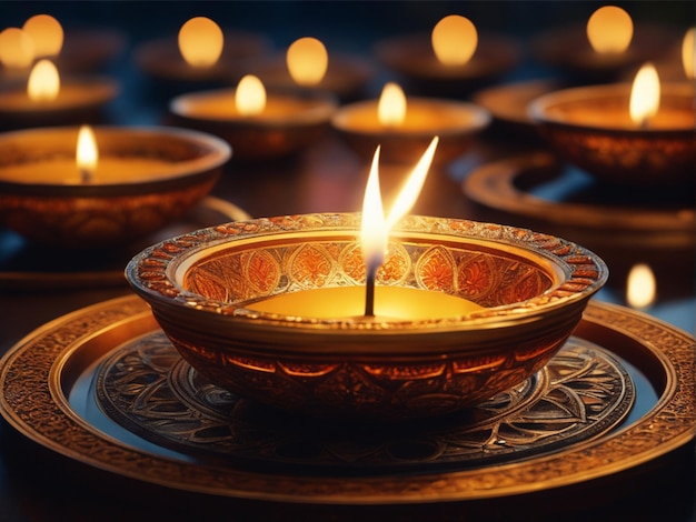 Ilustração do festival Diwali Diya Lamp com rangoli