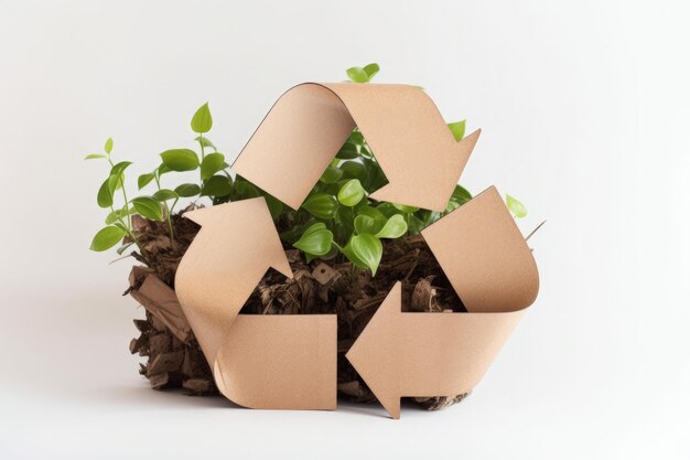 Foto ilustração do fundo branco da planta símbolo de reciclagem generative ai