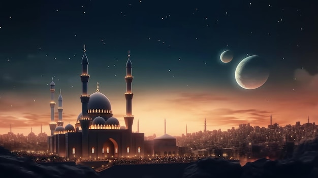 Ilustração do fundo do feriado de Eid Mubarak AI GenerativexD