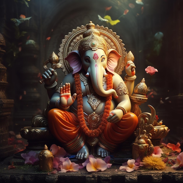 Ilustração do fundo Ganesha para o festival Happy Ganesh Chaturthi da Índia Generative Ai