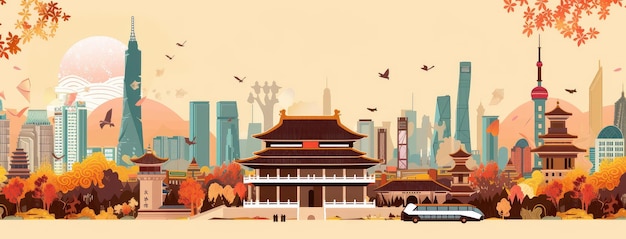 Ilustração do horizonte da estação de outono de Xangai