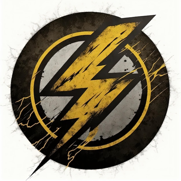 Ilustração do ícone do raio círculo preto e amarelo, logotipo, fundo branco. IA generativa