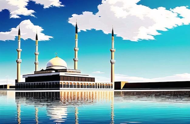 Ilustração do incrível projeto de arquitetura da mesquita muçulmana Ramadan Kareem Eid Generative AI