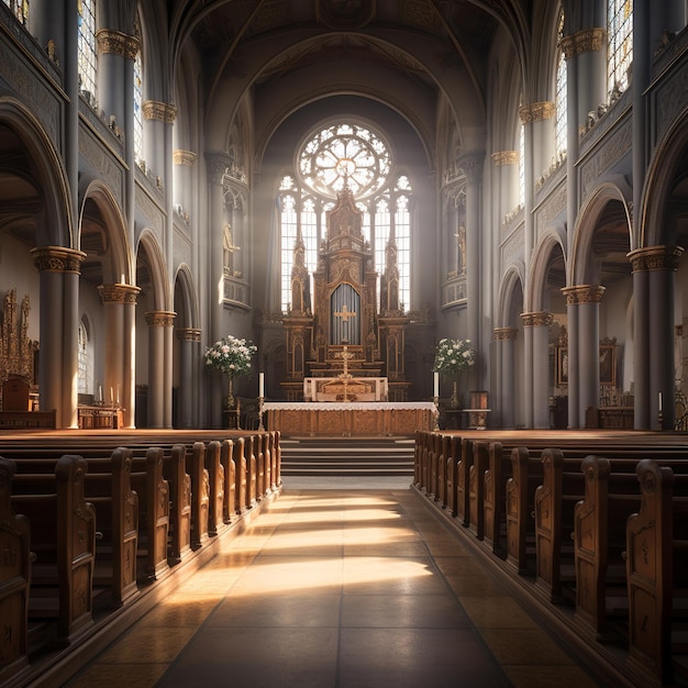 ilustração do interior da igreja com exposição à luz