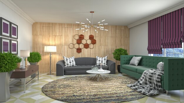 Ilustração do interior da sala de estar