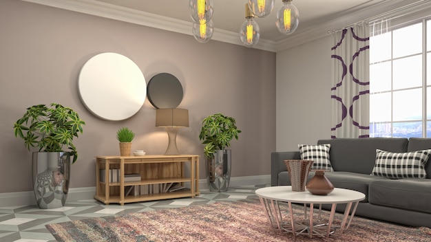 Ilustração do interior da sala de estar